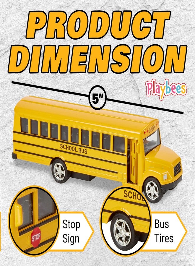 Playbees Long-Nose School Bus Die Cast Metal Model Toy Car 6 Inches with Pullback Action Durable Pull Back Car Door Opening & Closing Realistic School Bus - Great for Gifts, Birthdays, Boys & Girls - Image 4